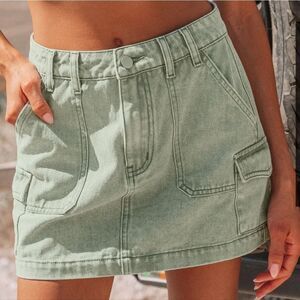 Faded Denim Utility Cargo Mini Skirt NWT